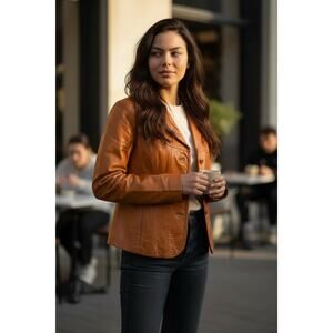 VINTAGE WILSONS LEATHER WOMEN'S TAN BLAZER JACKET PAISELY LINING SIZE SMALL GUC